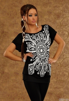 Sexy Shirt mit Ornament-Print Schwarz