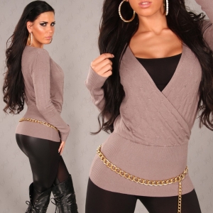 Sexy Pulli im Wickel-Look Cappuccino