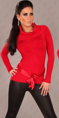 Schicker Rollkragen-Pullover mit Satin-Grtel