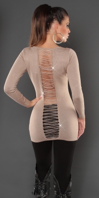 Sexy KouCla Longpulli Rckenfrei mit Strass Beige